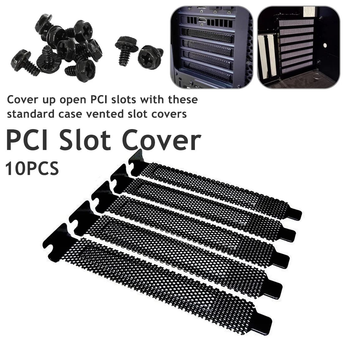 

High Quality 10 Pcs/lot Hard Steel Black Dust Filter Blanking Plate PCI Slot Cover Dust Filter Blanking Screws
