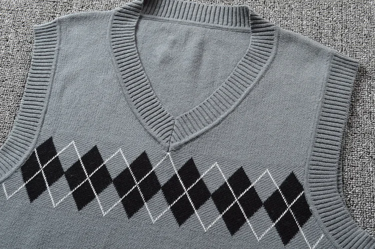 Argyle клетка элегантный дизайн Британская школьная форма v-образным вырезом жилет японский JK свитер без рукавов хлопковые топы цвет серый