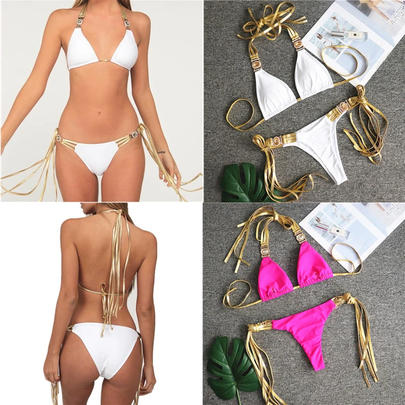 2019 Diamante de imitación de lujo de oro bañador mujeres Push Up Bikini Set Sexy brillante cristal traje de baño mujeres trajes de baño 2019 Diamante de imitación de lujo de oro bañador mujeres Push Up Bikini Set Sexy brillante cristal traje de baño mujeres trajes de baño