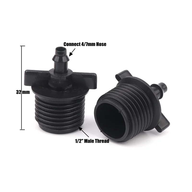 15pcs 1/2" Male Thread To 4/7mm Garden Hose Barbed Connectors Drip