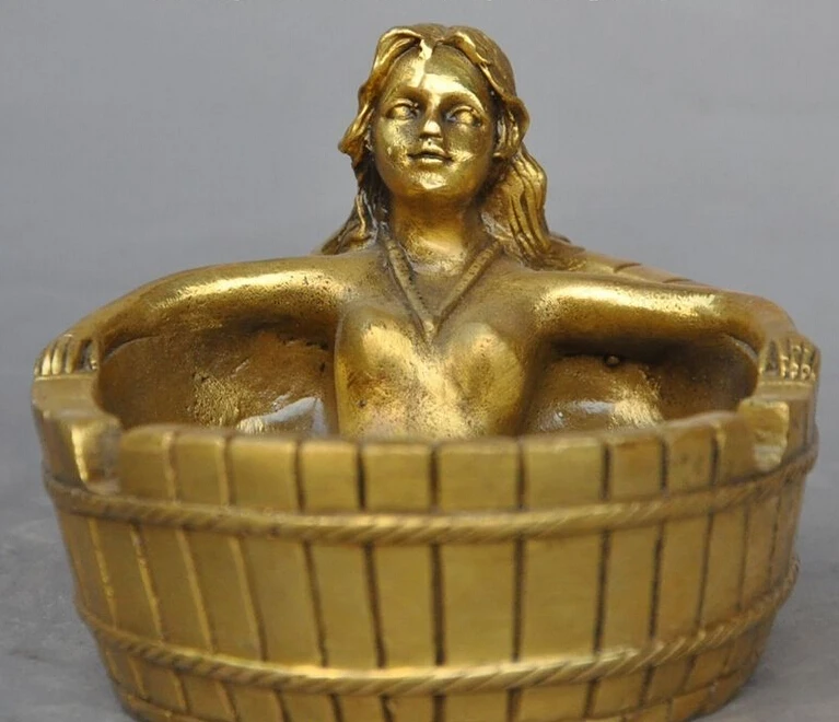 

chinese folk brass Sexy Woman Female Beauty Belle Bathe art statue Ashtray