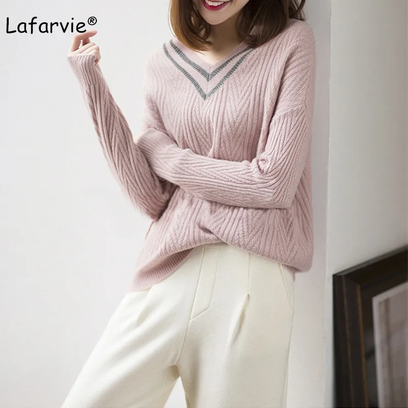 Lafarvie Plus size Sweater 2019 Warm Clothing For Women Casual Loose V neck Long Sleeve Solid Oversized Tee Lady Big size Clothe Lafarvie Plus size Sweater 2019 Warm Clothing For Women Casual Loose V neck Long Sleeve Solid Oversized Tee Lady Big size Clothe