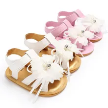 Симпатичная летняя обувь для маленьких девочек Новинка года; обувь для новорожденных девочек с мягкой подошвой; кроссовки с цветочным принтом; сандалии из искусственной кожи для детей 0-18 месяцев