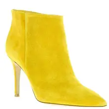 Г., осенне-зимние женские ботильоны замшевые ботинки на высоком каблуке вечерние туфли с острым носком желтого цвета Новые мотоциклистские ботинки