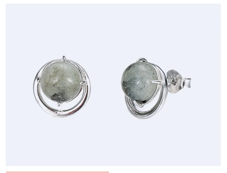 F.I.N.S 925 пробы серебряные серьги женские зеленые бобы натуральный камень серьги круглые серьги-гвоздики Винтажные серьги Модные ювелирные изделия