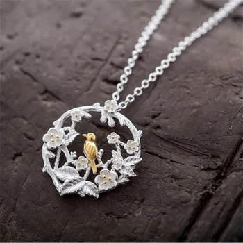 

New Creative Fashion Jewelry Exquisite 925 Sterling Silver Plum Birds Branch Beautiful Clavicle Chain Pendant Necklaces H183