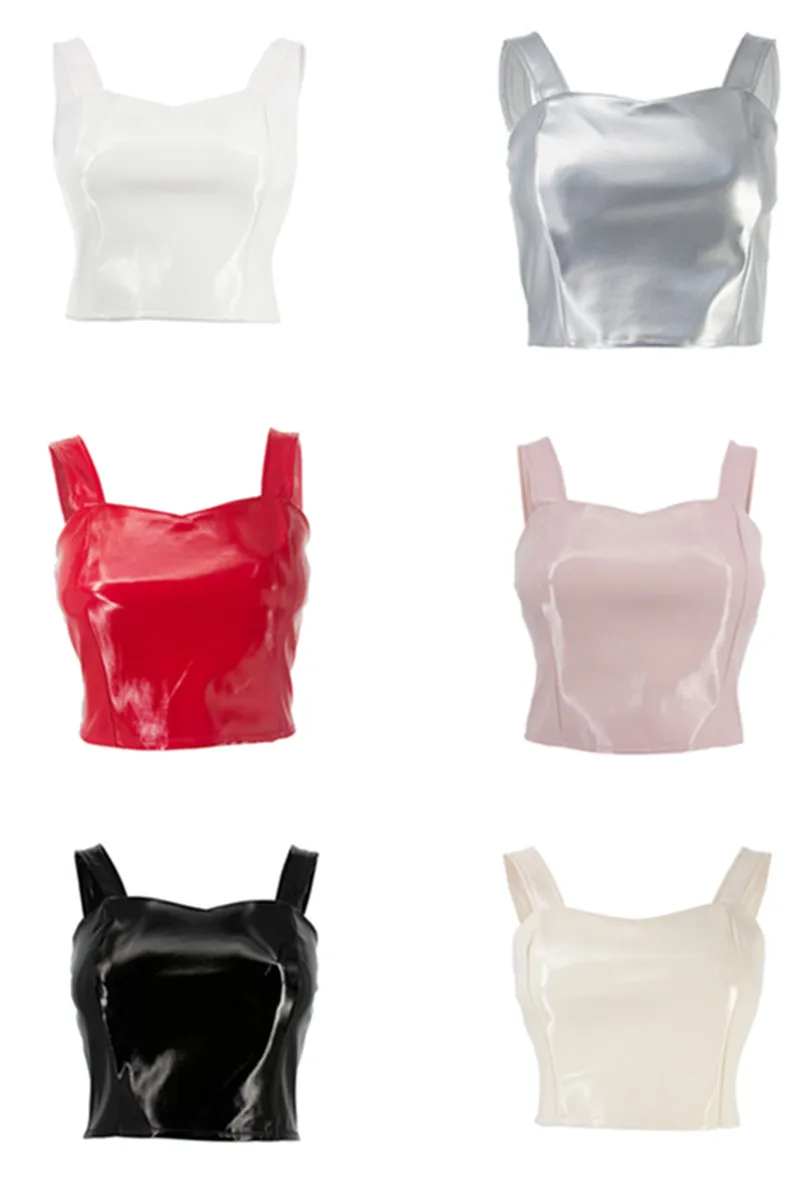 PU leather zipper tank Crop[