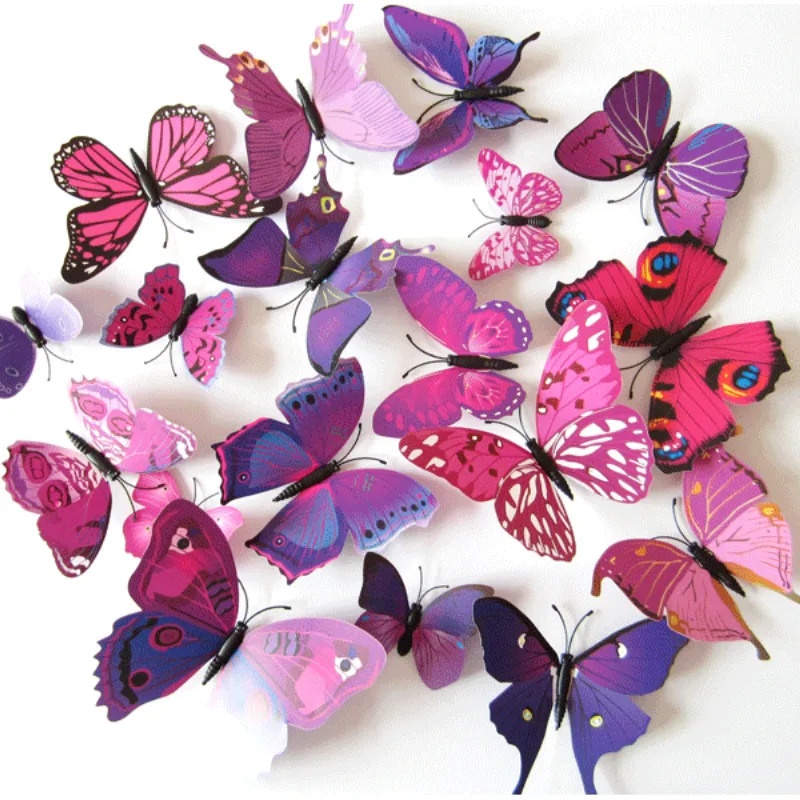 12Pcs PVC 3d Butterfly Wall Decor Wall Stickers for Home Decoration Wedding Living Room Wall Refrigerator Art Decals Drop Ship