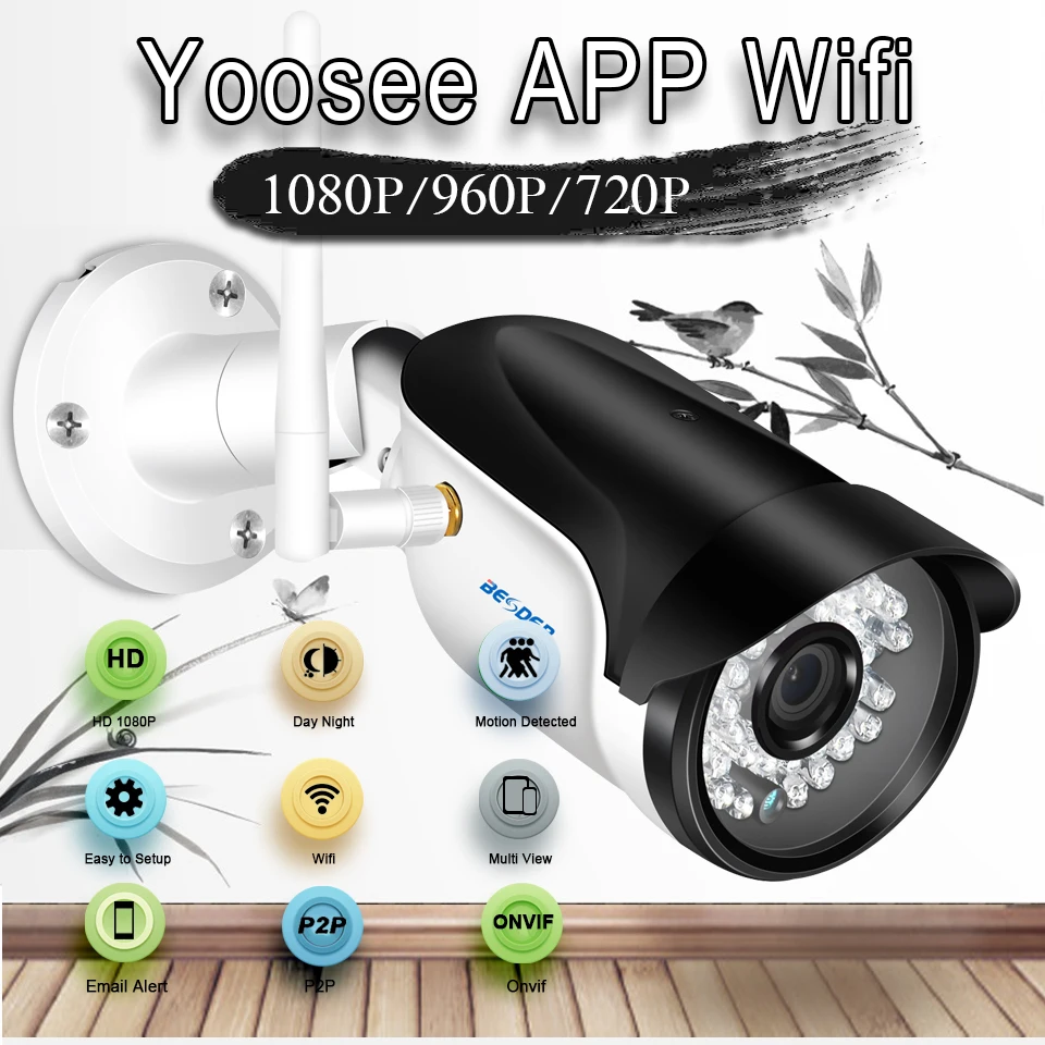 Besder Yoosee наружная ip-камера наблюдения WiFi детектор движения RTSP камера onvif CCTV WiFi Проводная с sd-картой слот IP66 металл