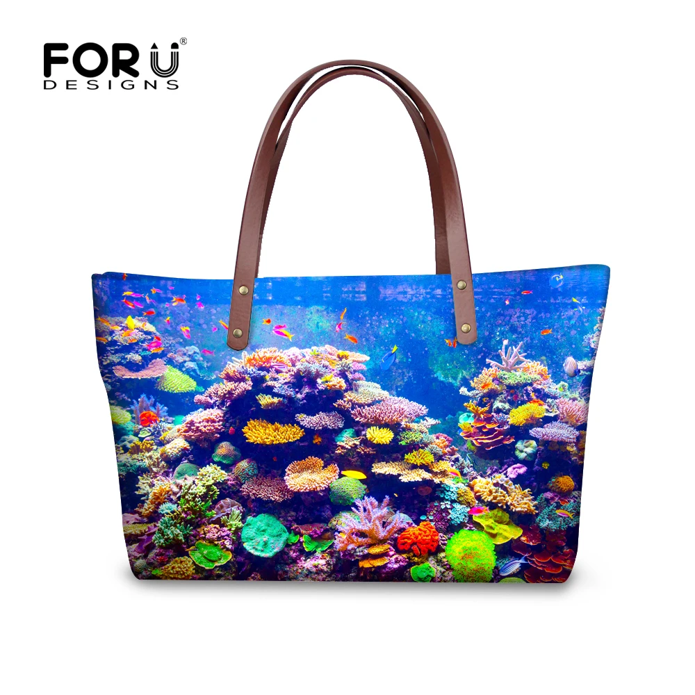 

2016 Women Handbags Large Cool Underwater World Fish Print Casual Shoulder Tote Bags Ladies Designer Hand Bags Bolsas Feminina