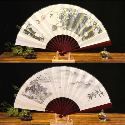 Последний большой цветочный мужской ручной вентилятор китайский бамбуковый Шелковый складной веер традиционный ремесло Свадебный вентилятор