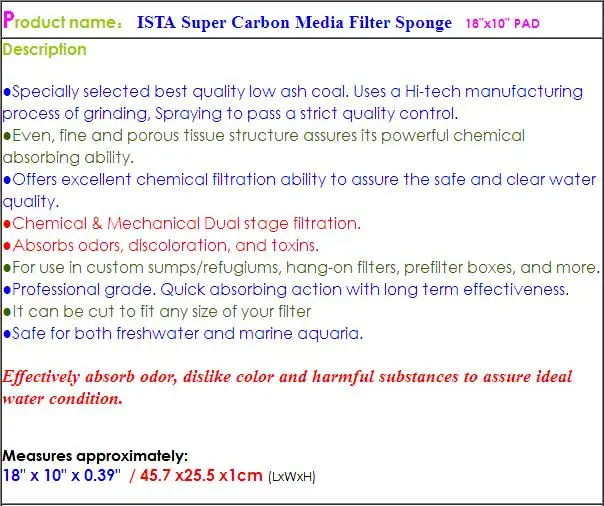 ISTA PO4 аммиака NO2 NO3 минус супер носитель с активированным углем фильтр Sponge1" x10" Био-аквариум из губчатого материала