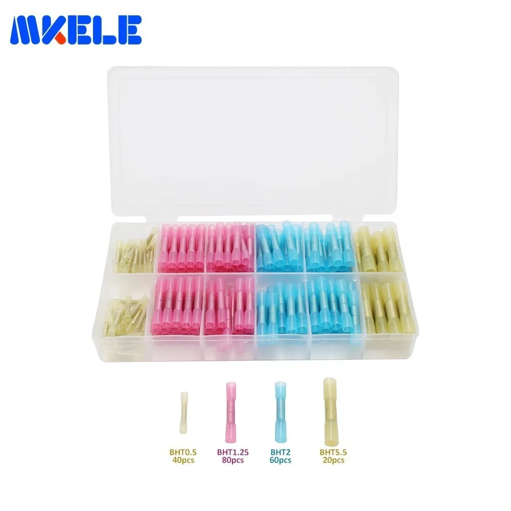 

High Quality 200pcs/Box Assorted Insulated Electrical Wire Terminal Crimp Connector Spade Butt Ring Fork Set Heat Shrink GP-H015