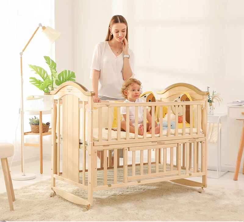 Прочная деревянная портативная детская кроватка Регулируемая многофункциональная Мягкая дышащая детская колыбель для детей