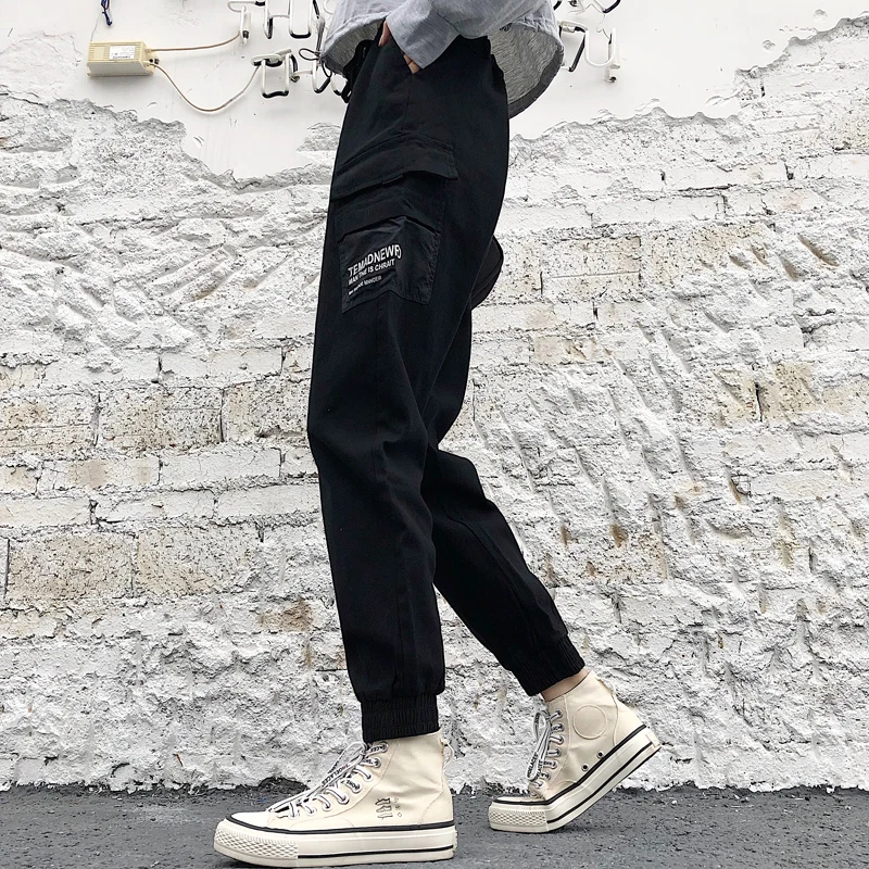 Kaufen Frühling Frauen Army Green Cargo Hosen Unisex Hip Hop Ankle Länge Hosen BF Harajuku Hip Hop Jogger Hohe taille overalls Harem Hosen