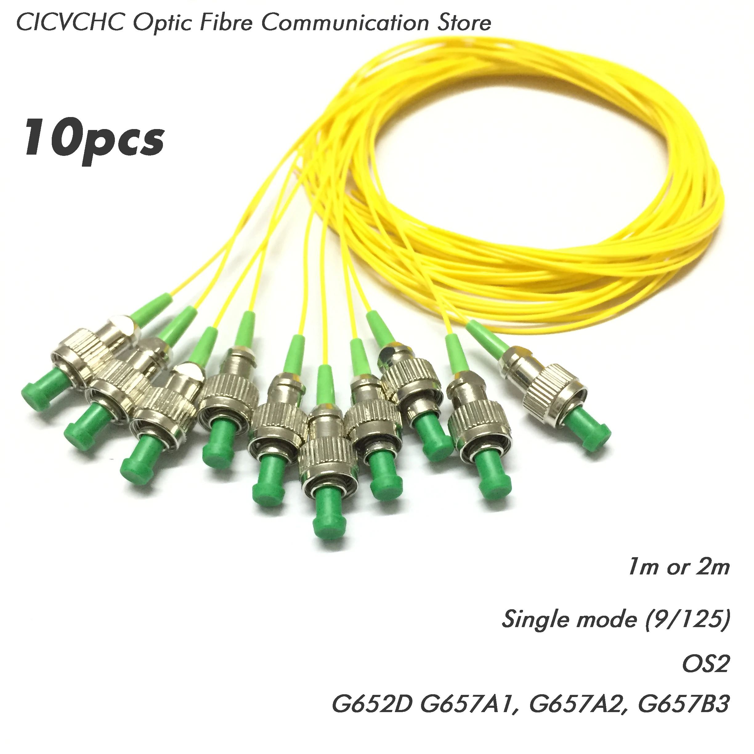 

10pcs FC/APC Fiber Pigtail with Single mode (G652D, G657A1, G657A2, G657B3)-0.9mm cable-1m or 2m