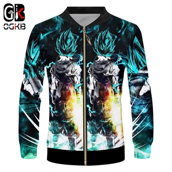 

OGKB Men's Casual Jackets Funny Print Super Saiyan Goku And Vegeta 3D Jacket Zip Coats Man Hiphop Stand Collar Cardigan Sweats