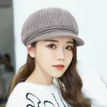 Kagenmo Новогодний подарок, зимняя шапка, женская теплая шапка, вязаная шапка с кроличьим мехом, плотный пух, повседневный короткий край, козырек