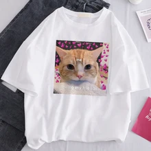 Camisetas de manga corta con estampado de perro y gato Ulzzang, camisetas informales holgadas de talla grande para parejas