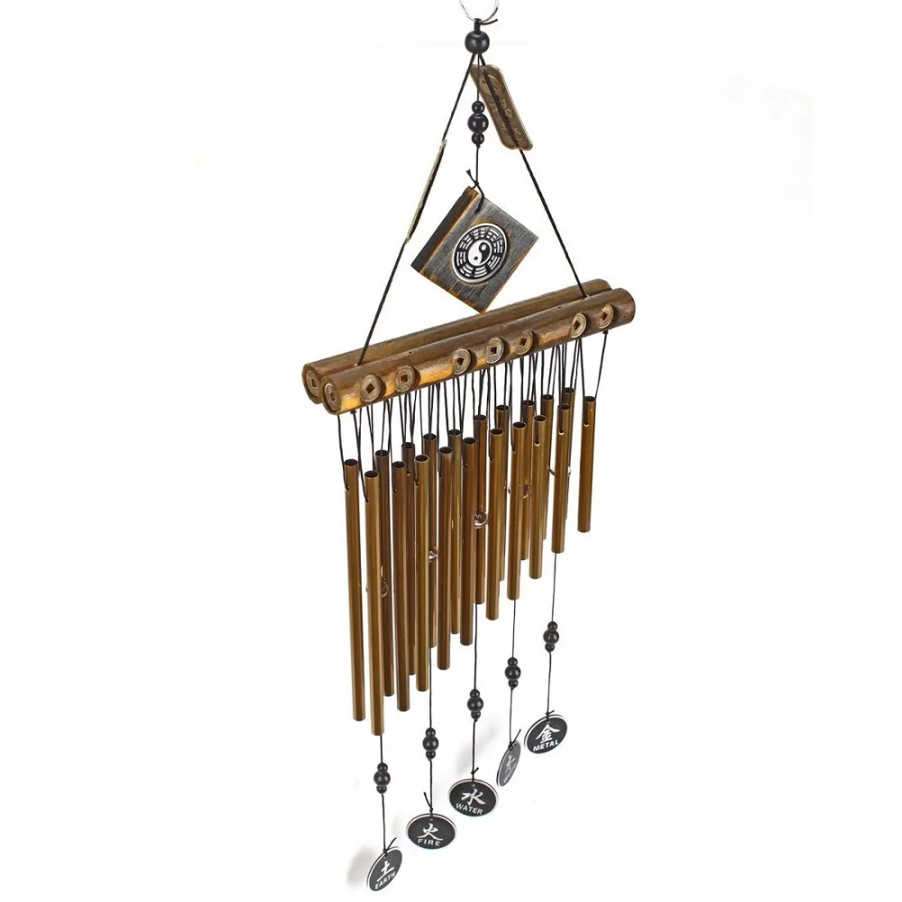 20 Pieces Metal Tube Double Row Wind Chime Wooden Top Coin Decoration