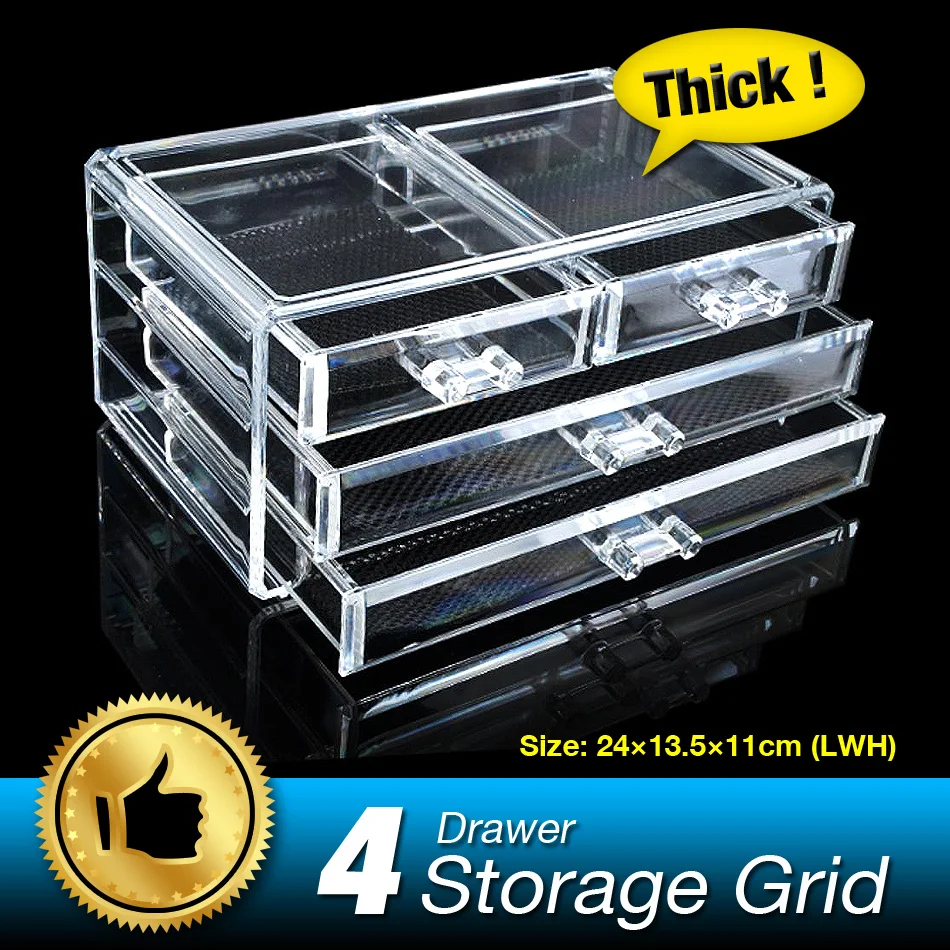 

4 Grids 3 Layer Drawers Make up Storage Box Lipstick Case jewelry Skin Care Set Cosmetic Display Holder Acrylic Bins EQC378