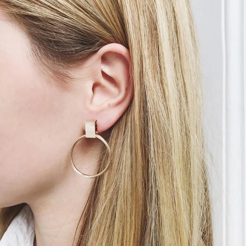 

XIYANIKE Geometric Big Round Circle Earrings For Women Simple Trendy Gold Sliver Color Hollow Drop Earrings Fashion Jewelry E931
