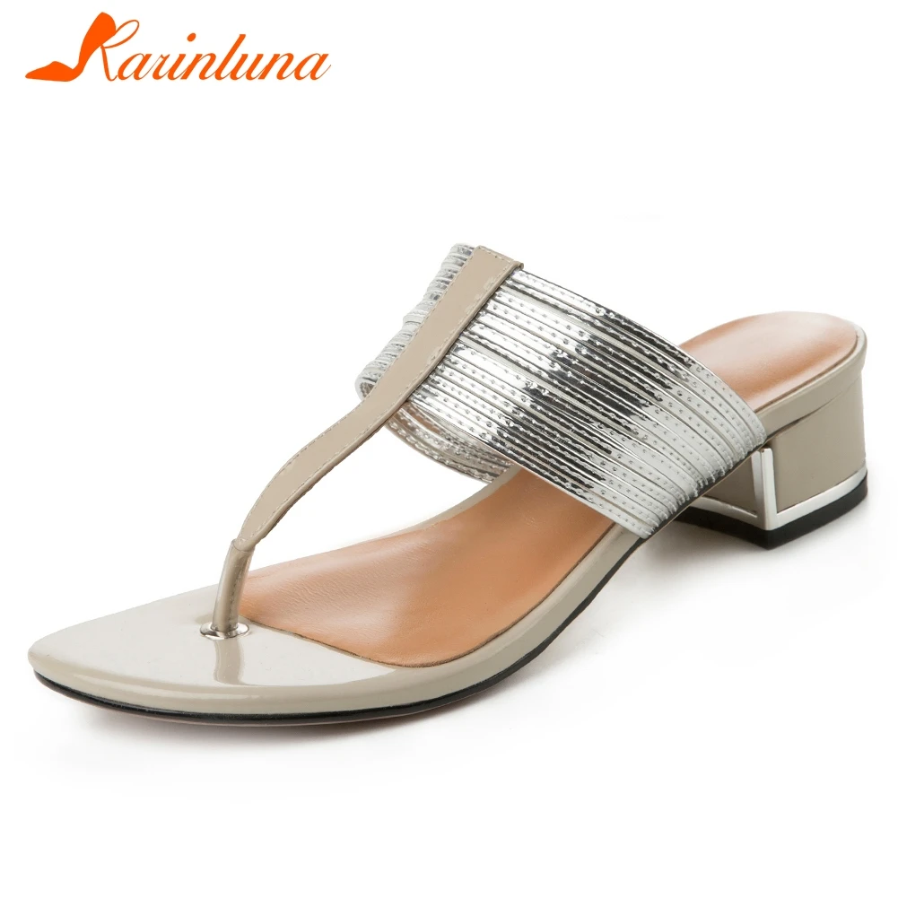 

KARINLUNA 2019 New Genuine Leather Slippers Woman Summer Flip Flops Sheepskin Insole Slippers Women Shoes Woman Large Size 33-42