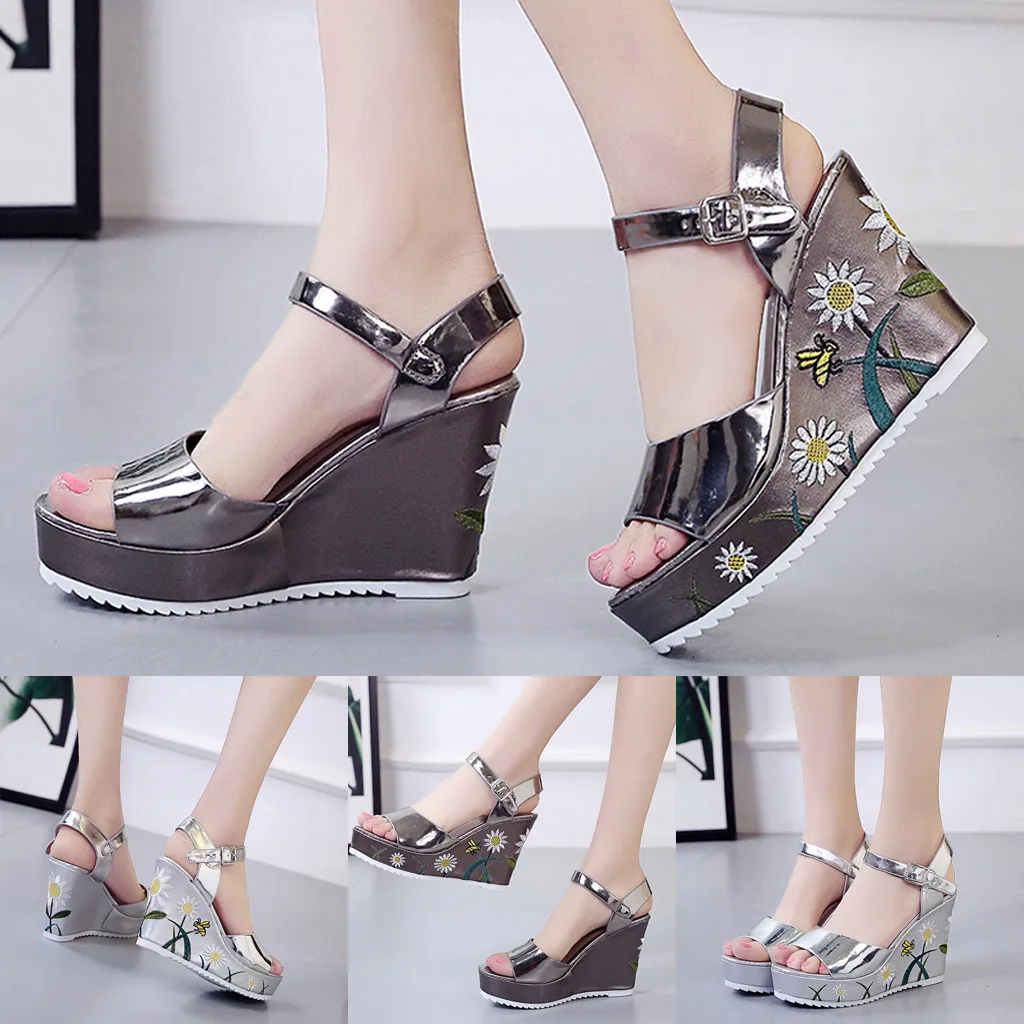 

2020 New store opening promotion Summer Women's Wedge Shoes Fish Mouth Sandals Blet Buckle Flat Bottomed sandalias mujer @12