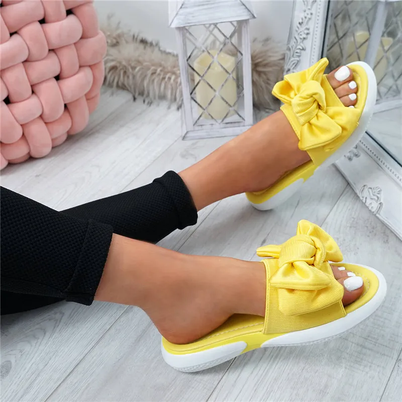 

HEFLASHOR 2019 New Fashion Women Ladies Bow Flats Sandals Slip On Sliders Peep Toe Casual Shoes Female Sandals Shoes Size 35-43