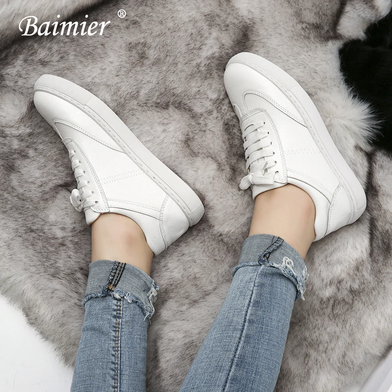 Белые женские кроссовки Baimier из натуральной кожи Весенняя уличная стильная обувь