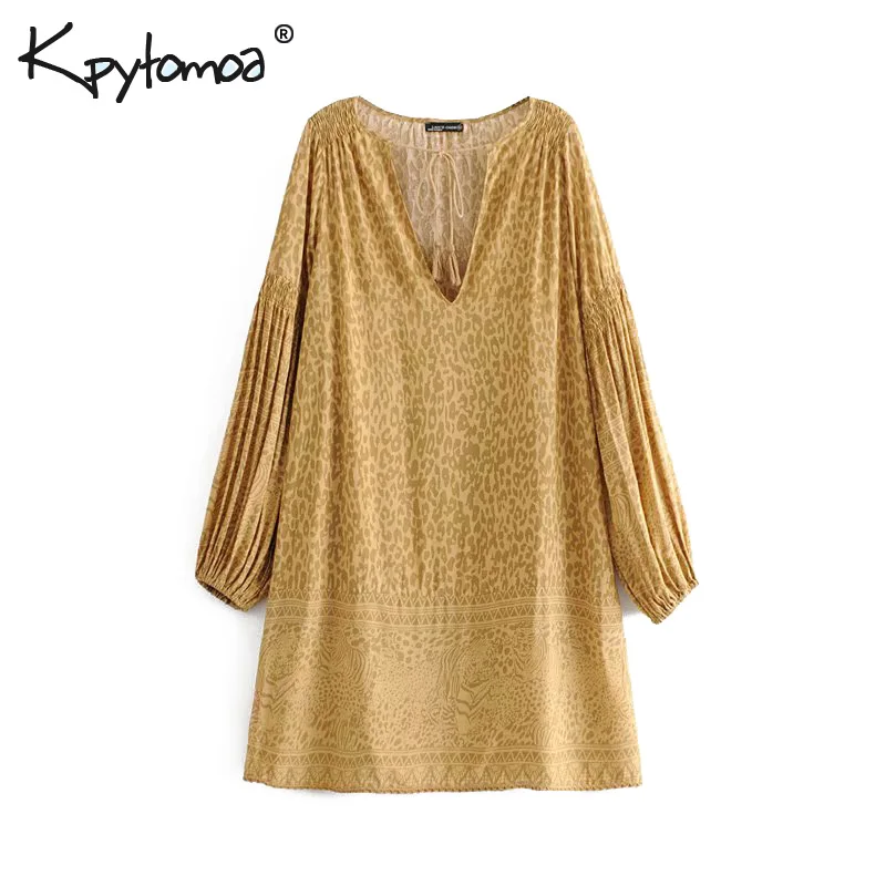 

Boho Vintage Leopard Print Tassel Mini Dress Women 2019 Fashion V Neck Long Sleeve Summer Beach Dresses Casual Vestidos Mujer