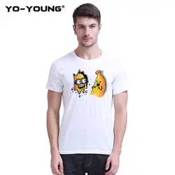 Йо-молодой для мужчин футболки забавные с принтом в виде бананов, миньонов удивлен печати 100% 180 г чесаный хлопок унисекс повседневное Топ