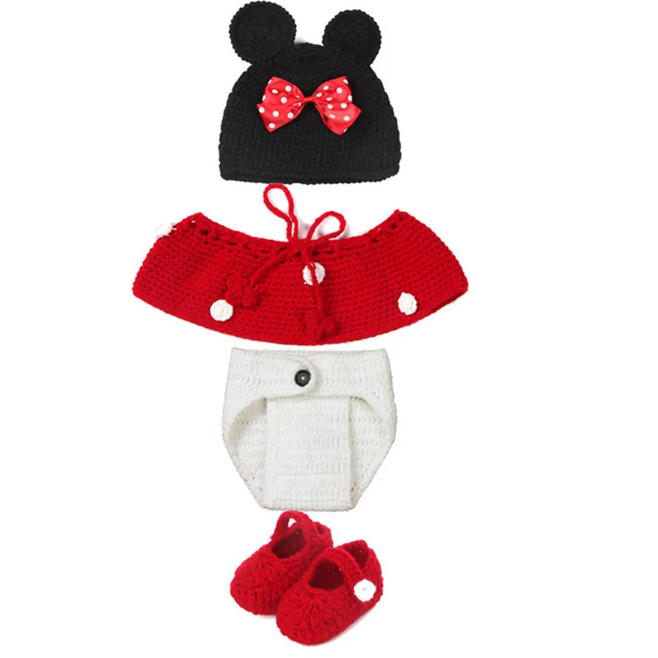Детские вязаные реквизит для фотосессии Минни шляпа+ юбка+ брюки+ обувь комплекты для новорожденных для маленьких девочек костюм с рисунками Новогодний костюм MZS-14109