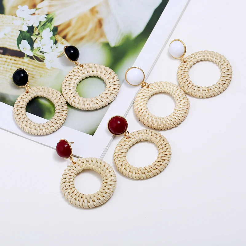

Unique Rattan Weaving Earrings Bohemian Style Openwork Round Earrings Vintage Statement Jewellry For Women Party Jewelry2019