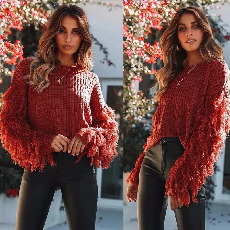 yinlinhe Pink Women Long Sleeve Cardigan Knitted Autumn Winter Sweater Women Jumpers Tassel Fashion Out Wear Pullover 4