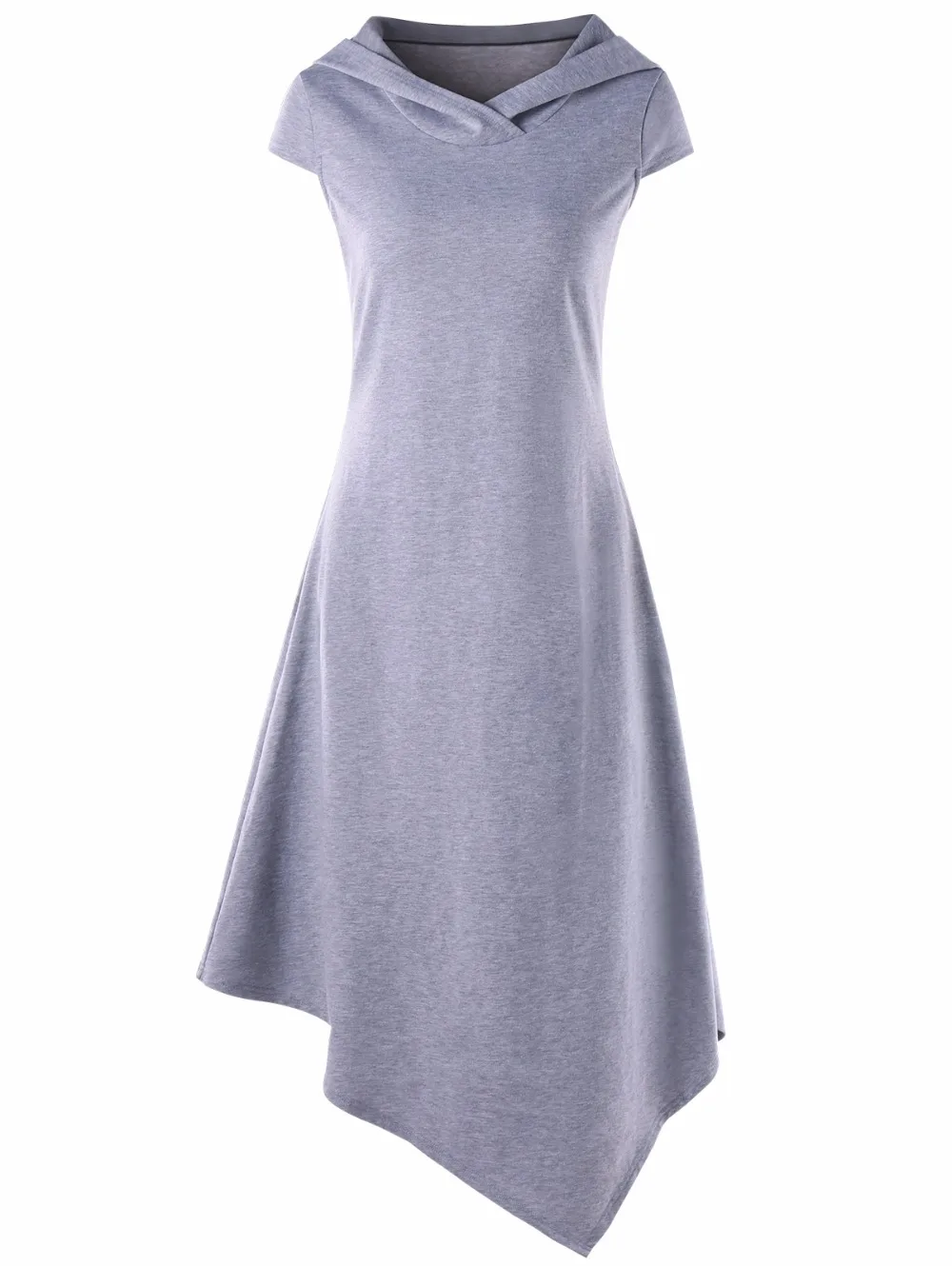 VESTLINDA Asymmetrical Hooded Cut Out Midi Dress Women Dress Summer Hooded Short Sleeves Solid Colors Dresses Vestido De Festa 19