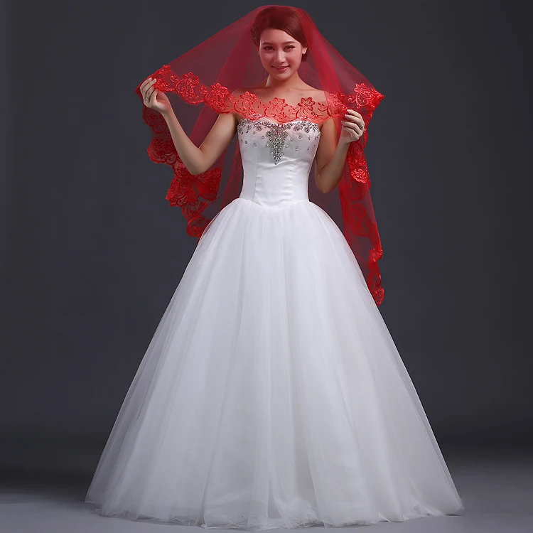 Брендовая новая свадебная вуаль с аппликацией по краям, короткая белая/слоновая кость/Красная Свадебные аксессуары, горячая Распродажа, элегантная свадебная вуаль принцессы
