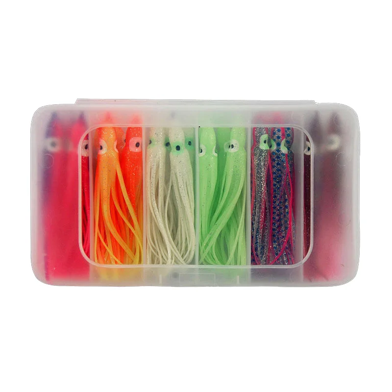

24pcs 9cm Soft Octopus Fishing Lures For Jigs Mixed Color Luminous Silicone Octopus Skirt Artificial Jigging Bait Set With Box