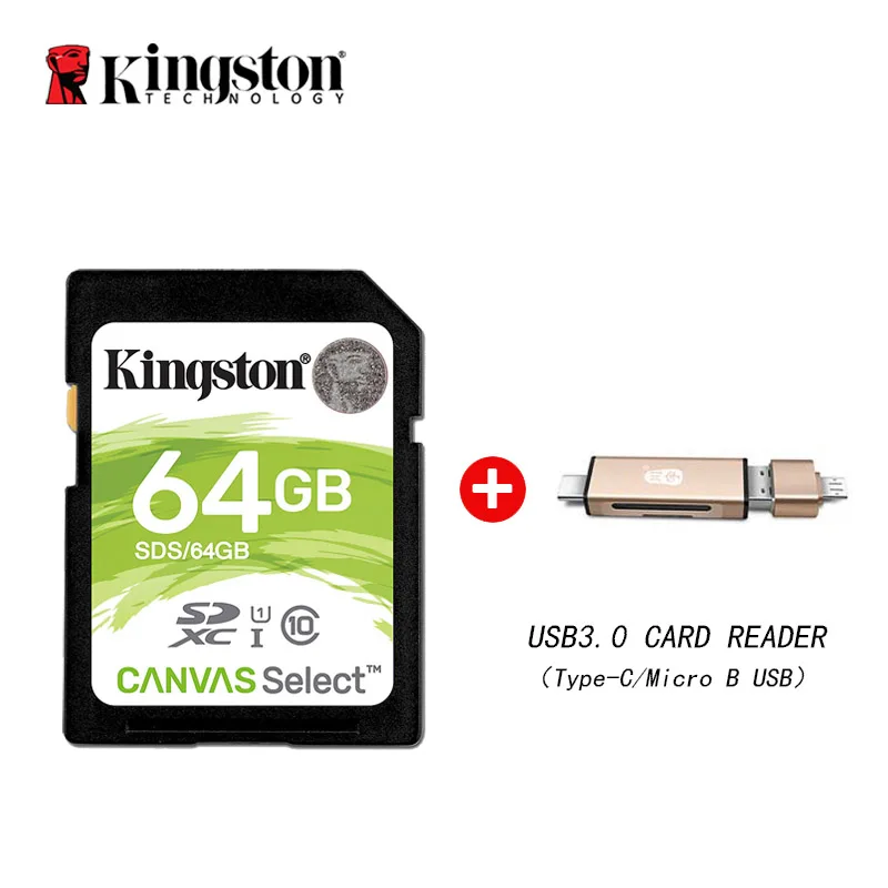 Kingston SD карта 128 Гб карта памяти класс 10 SDHC SDXC 64 ГБ 32 ГБ 16 ГБ cartao de memoria uhs-i HD видео для камеры с кардридером - Емкость: 64GB-C350