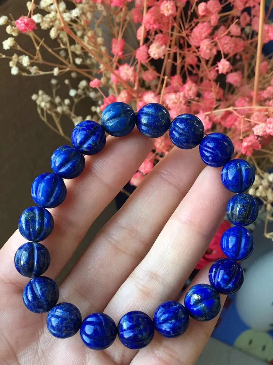 

10.5mm Genuine Natural Lapis Pumpk Beads Stone Fashion Bracelet Women Men Love New Gift Stretch Crystal Charm Bracelet Jewelry