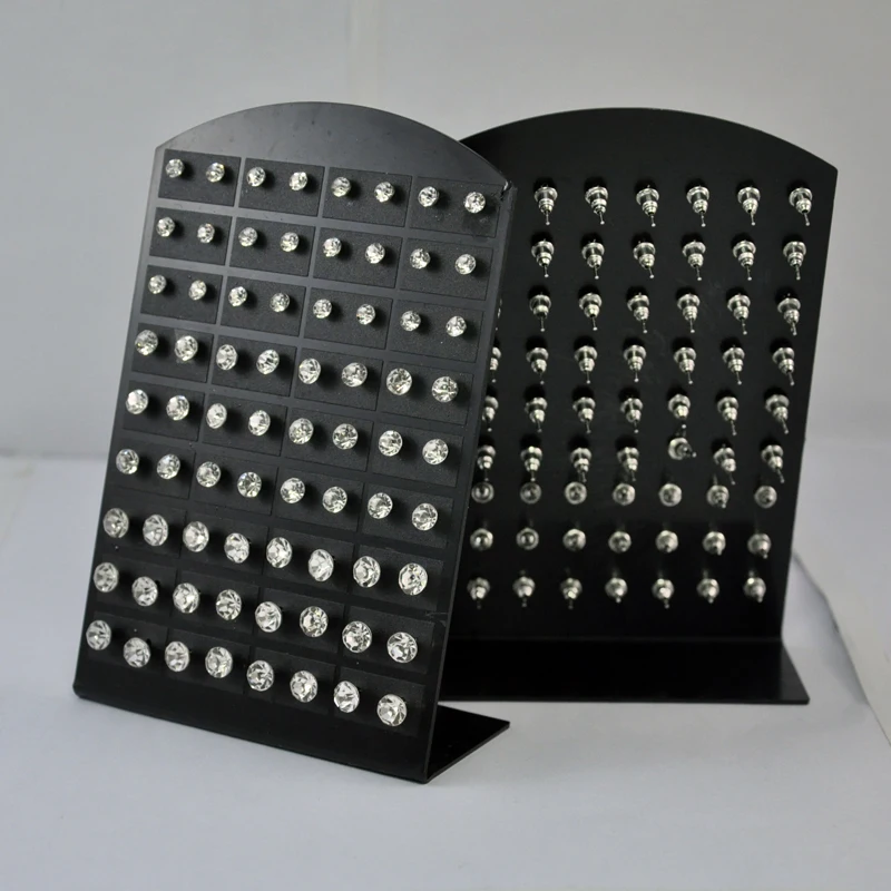 10 Cards 720Pcs(360 Pairs) Retro Round Zircon Stainless Steel Stud Earrings For Women Jewelry Wholesale Lots RL285