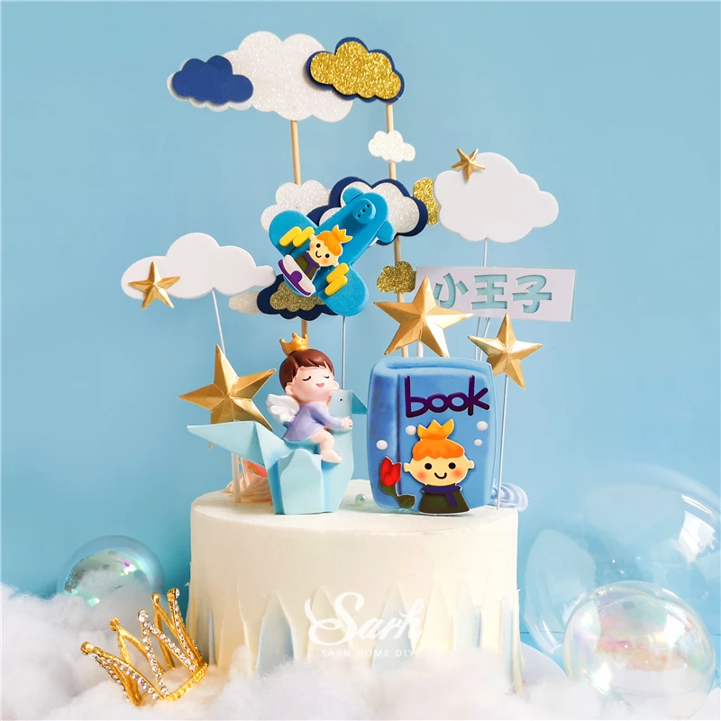 

Ins Pentagram Pilot Decoration Airplane Cloud Happy Birthday Cake Toppers for Children Boy Party Decorations Baking Sweet Gifts