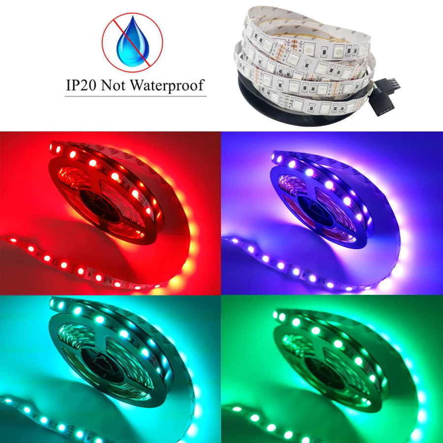 В 5 м 10 15 20 светодио дный Светодиодная лента 5050 60 LED s/m Rgb не водостойкая Диодная