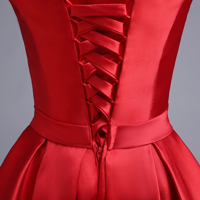 Женское атласное вечернее платье Robe De Soiree длинное красное в пол с коротким