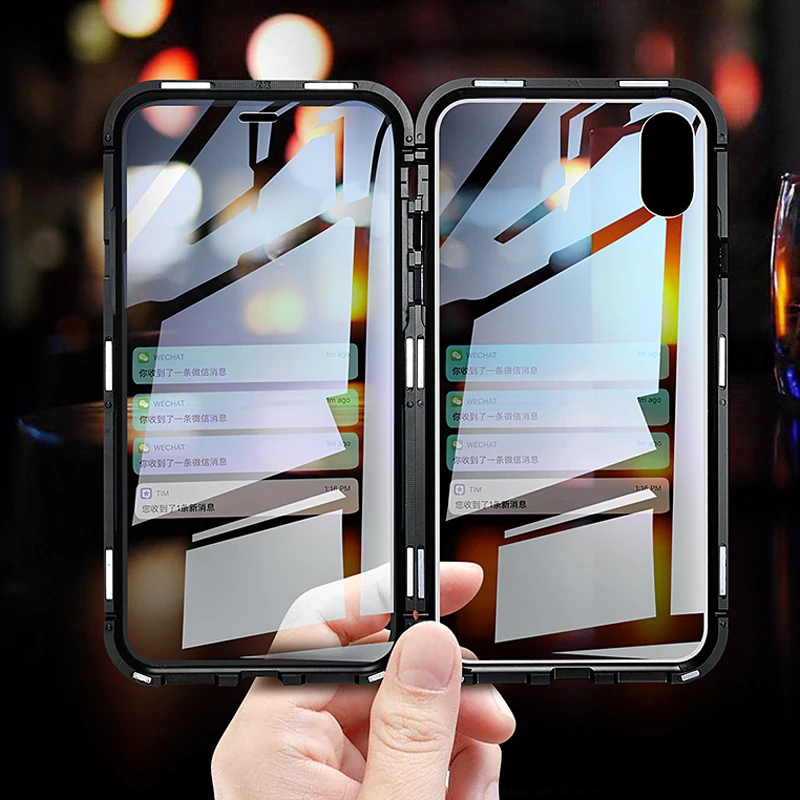 Двойные боковые стекла всего тела Магнитная адсорбции для iPhone XS Max XR х Slim Fit