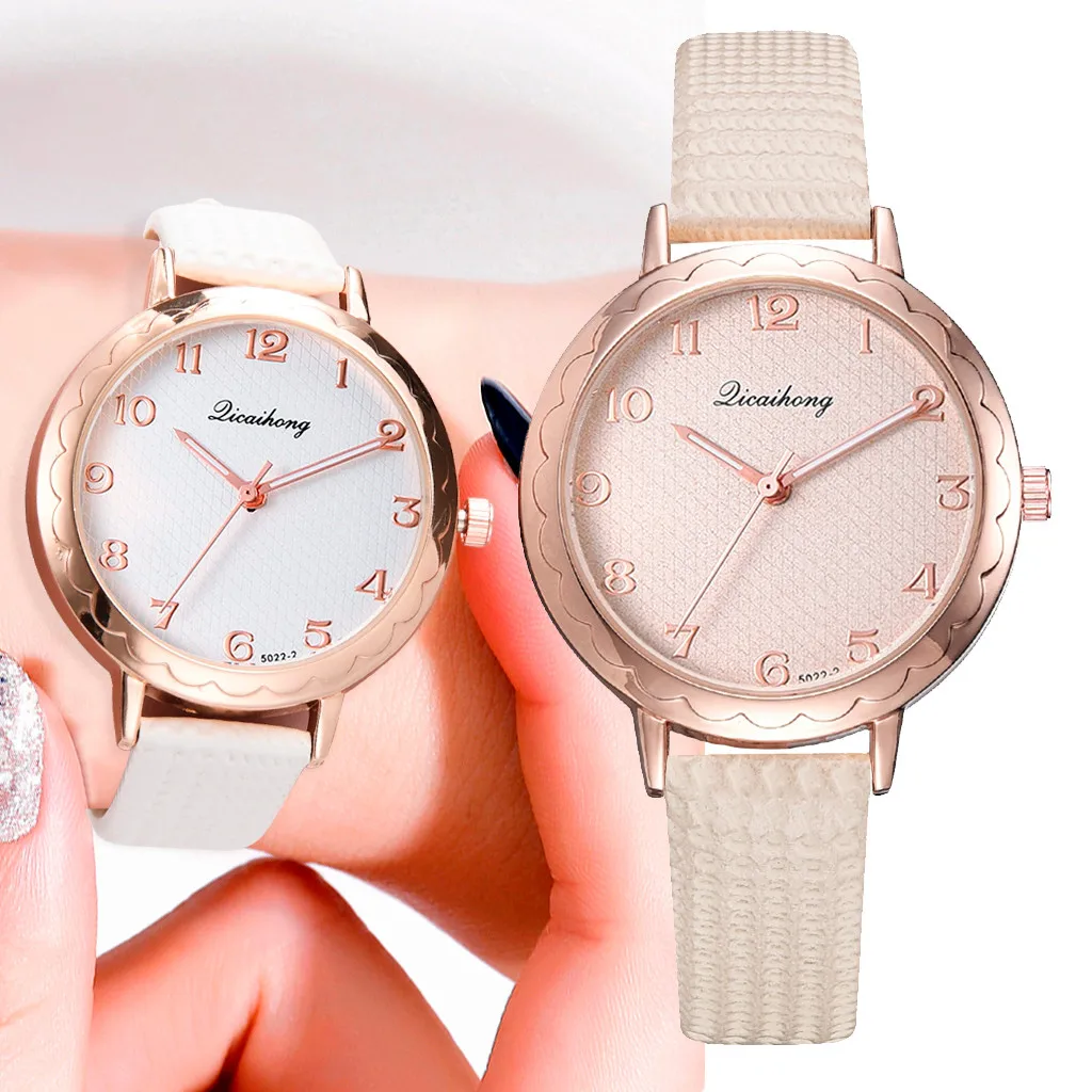 

Fashion Simple Flat Digital Scale Dial Belt Fashion With Quartz Women's Watch