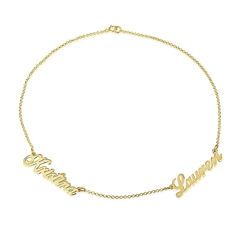 

Personalized Double Name Bracelet Anklet Charm Jewelry Custom Made with 2 Name Gold Color Customized Handwriting Nameplate