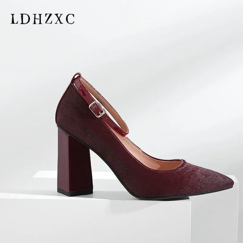 

LDHZXC 2018 New Women Pumps Sexy Poinmted Toe Woolen Fashion High Heels Shoes Gladiator Women Casual Pumps Shoes Woman 11 12