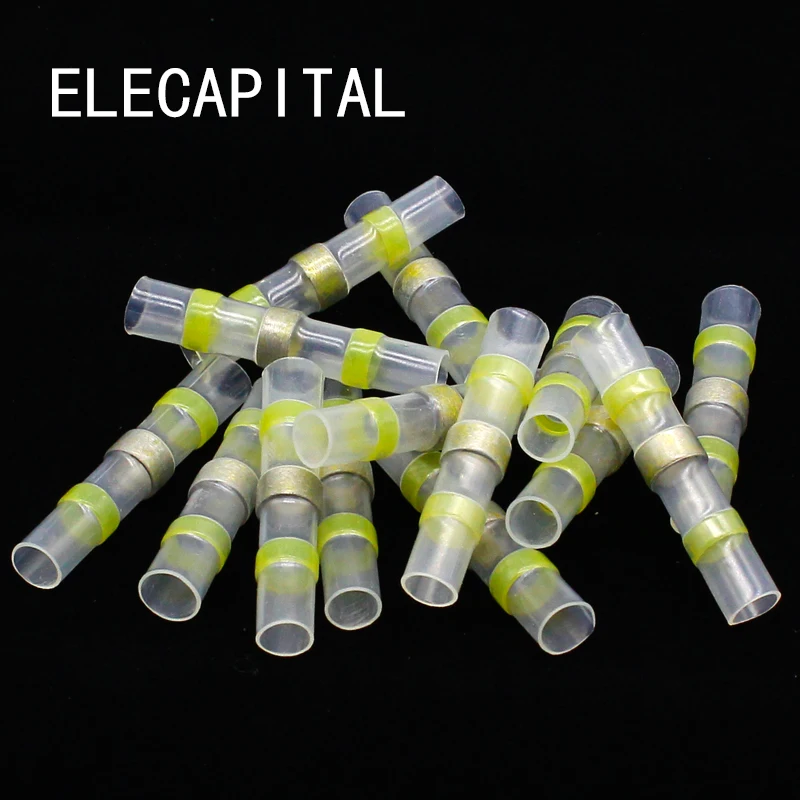 Conectores Termorretráctiles De 12 A 10 AWG, 50 Conectores Amarillos Impermeables Para Cables Eléctricos, Terminales De Cableado De Cables De