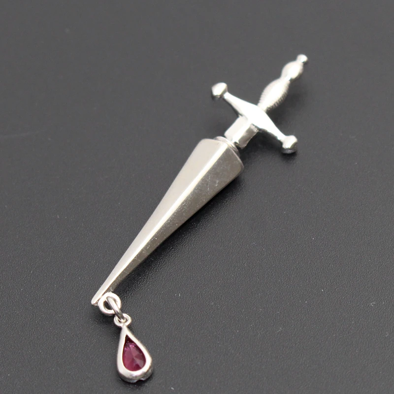 925 Sterling Silver Cesare's Veto Sword Blood Red Gothic Stud Earring Jewelry